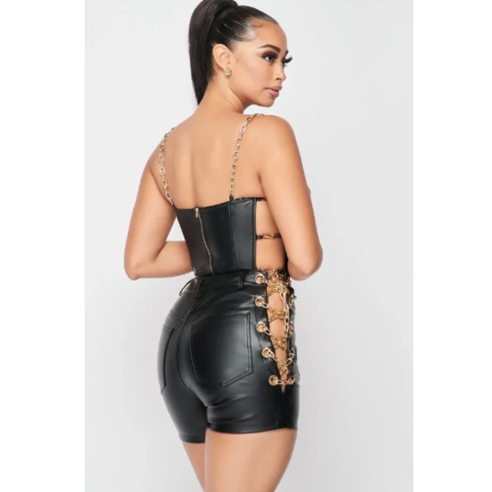 NWT Black Faux Leather Chain Cuban Links Shorts